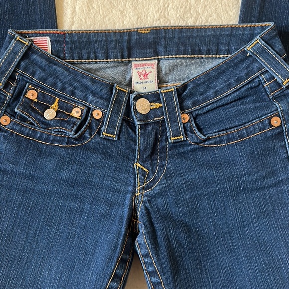 True Religion | Low Rise Boot Cut Dark Denim Jeans Size 24 - Picture 6 of 16